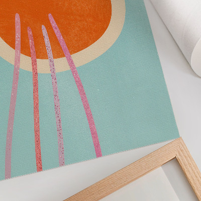 Poster Cerchio arancione su sfondo turchese con linee rosa