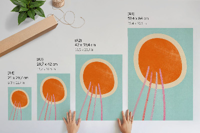 Poster Cerchio arancione su sfondo turchese con linee rosa