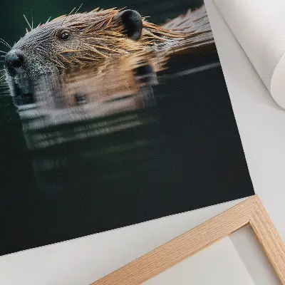 Stampa su tela castoro nell'acqua con natura pacifica e selvaggia