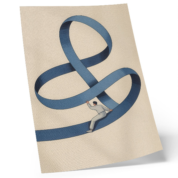 Foto su tela Nastro blu, sfondo beige, figura dinamica