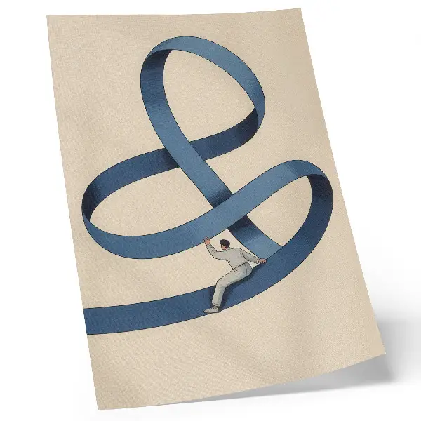 Foto su tela nastro blu su sfondo beige con figura dinamica