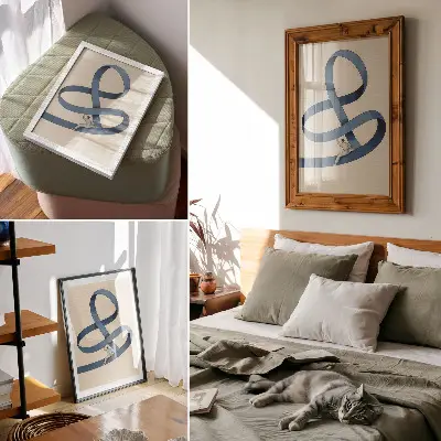 Foto su tela nastro blu su sfondo beige con figura dinamica