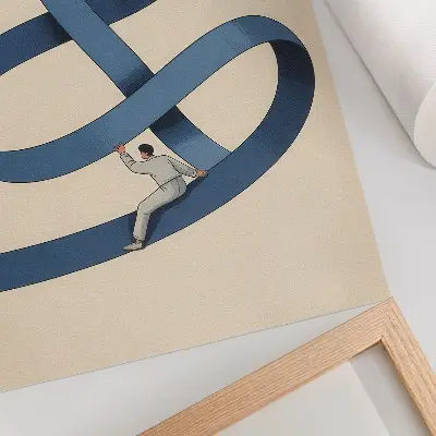 Foto su tela nastro blu su sfondo beige con figura dinamica