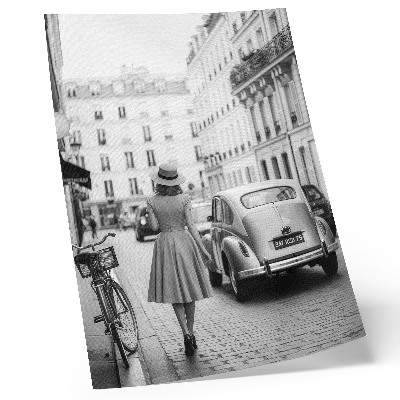 Poster Fascino retrò donna in città auto d'epoca