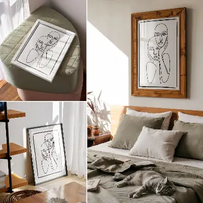 Foto su tela con design minimalista a linee nere che ritrae i contorni del viso
