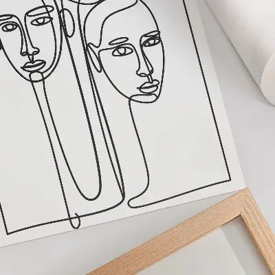 Stampa su tela volti realizzati con la tecnica del disegno a linee in stile minimalista ed elegante
