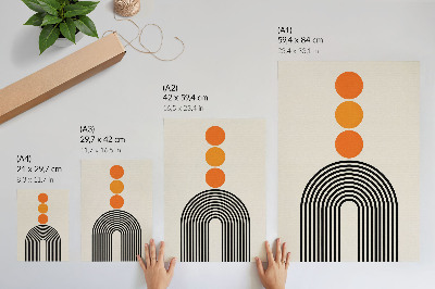 Poster Tre cerchi arancioni con linee nere a forma di ventaglio