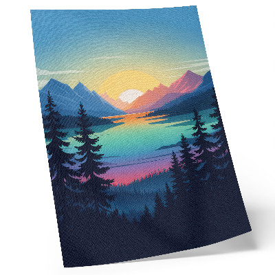 Foto su tela Montagne colorate al tramonto e lago