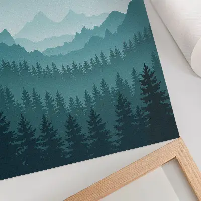 Poster con montagne blu, alberi verdi, spazio e natura