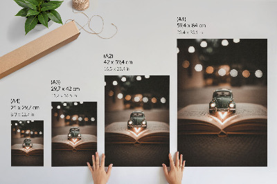 Poster Macchina in miniatura su un libro con luci magiche