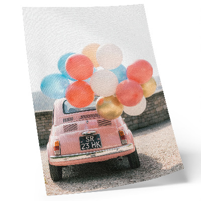Stampa su tela Macchina rosa con palloncini sullo sfondo retrò