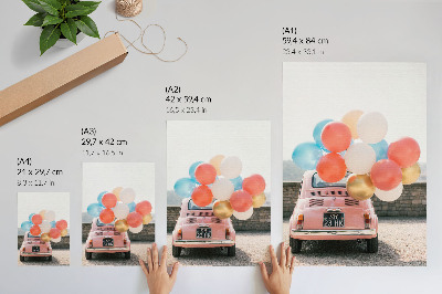 Stampa su tela Macchina rosa con palloncini sullo sfondo retrò