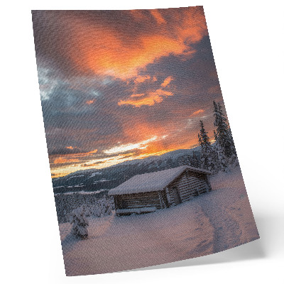 Poster Rifugio invernale cielo arancione natura