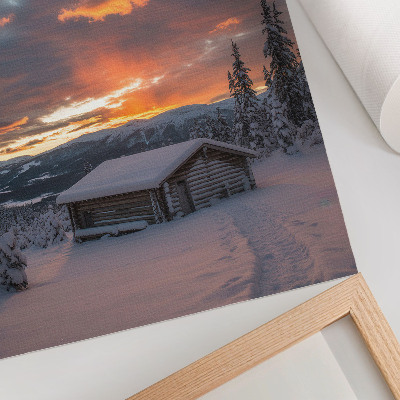 Poster Rifugio invernale cielo arancione natura