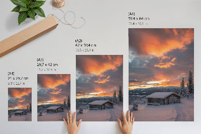 Poster Rifugio invernale cielo arancione natura