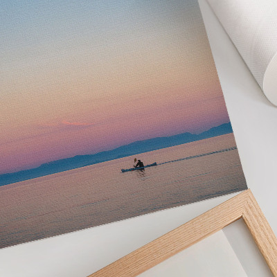Stampa su tela Gita in kayak su un mare calmo, tra colori pastello.