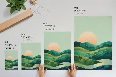Foto su tela colline color pastello con sole ad acquerello