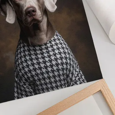 Foto su tela cane con gilet a fantasia e berretto