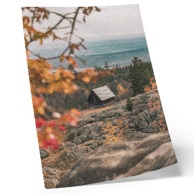 Poster Una casa su una roccia tra gli alberi, autunno, natura tranquilla