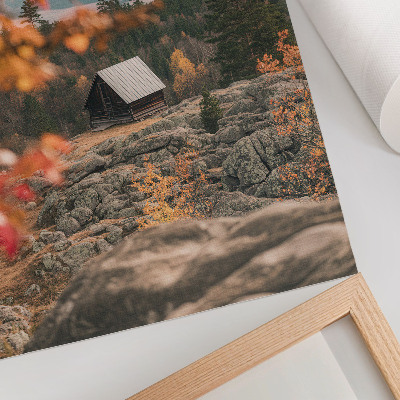 Poster Una casa su una roccia tra gli alberi, autunno, natura tranquilla