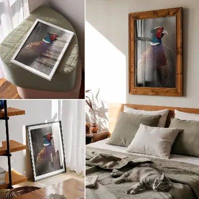 Foto su tela con piume di fagiano in colori intensi
