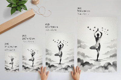 Foto su tela Silhouette in bianco e nero tra le nuvole con uccelli