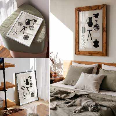 Poster Motivi geometrici in bianco e nero su sfondo beige