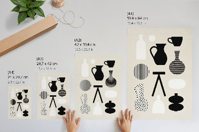 Poster Motivi geometrici in bianco e nero su sfondo beige