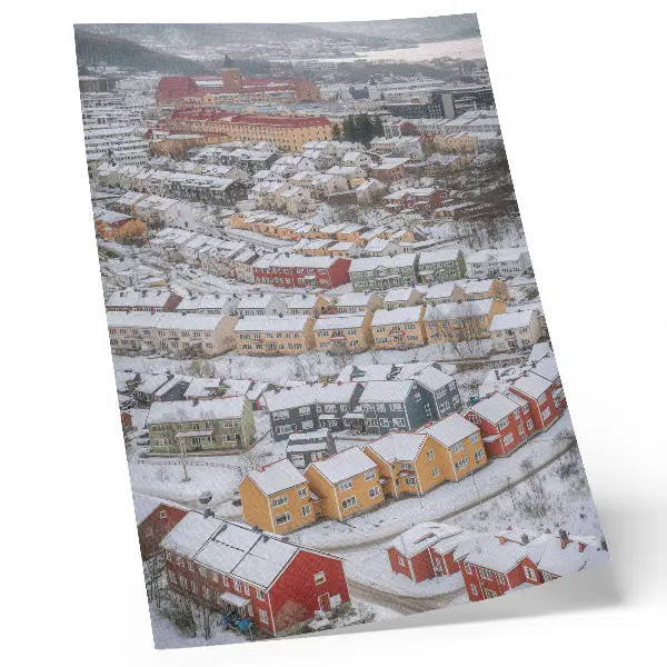 Stampa su tela paesaggio invernale con case colorate e architettura