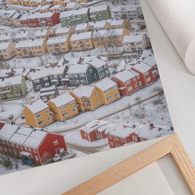 Stampa su tela Case colorate, paesaggio invernale, architettura