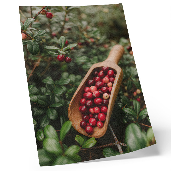 Poster Colori vivaci di foglie e frutti in una pala di legno