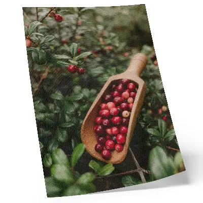 Poster con colori vivaci di foglie e frutti su pala di legno