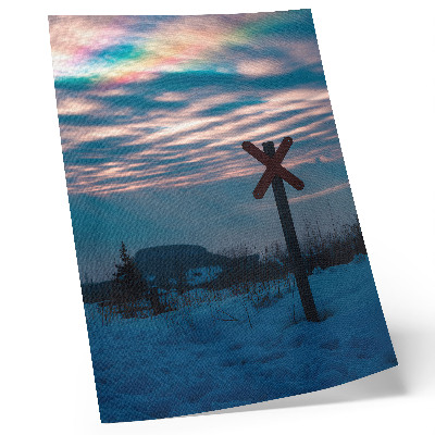 Stampa su tela Paesaggio invernale suggestivo, nuvole colorate, segno solitario