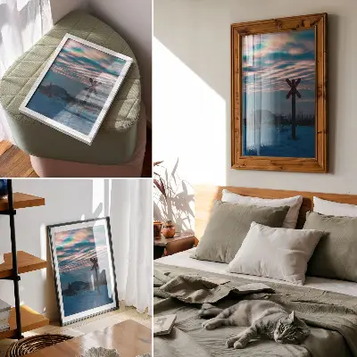 Stampa su tela paesaggio invernale suggestivo con nuvole colorate e un segno solitario