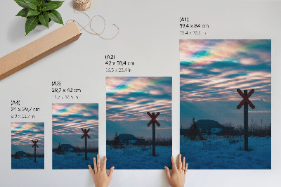 Stampa su tela Paesaggio invernale suggestivo, nuvole colorate, segno solitario