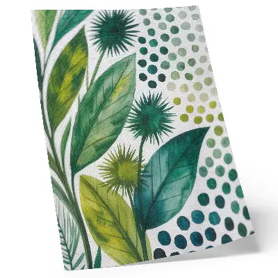 Stampa su tela con foglie verdi e puntini in stile boho per una freschezza naturale