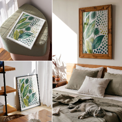 Stampa su tela Foglie verdi, puntini, freschezza naturale, boho