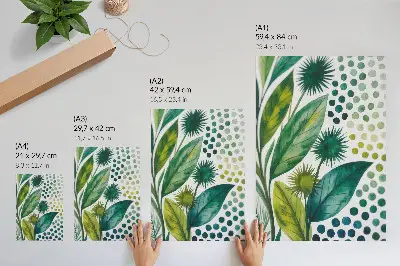 Stampa su tela con foglie verdi e puntini in stile boho per una freschezza naturale