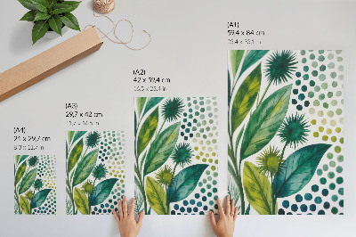 Stampa su tela Foglie verdi, puntini, freschezza naturale, boho