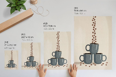 Poster Tazze grigie e sfondo color crema con chicchi di caffè