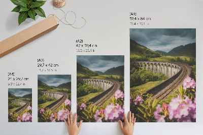 Foto su tela viadotto in pietra colline verdi fiori pastello
