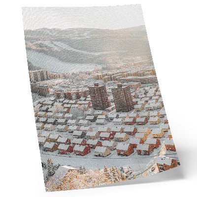 Poster Paesaggio invernale con case coperte di neve