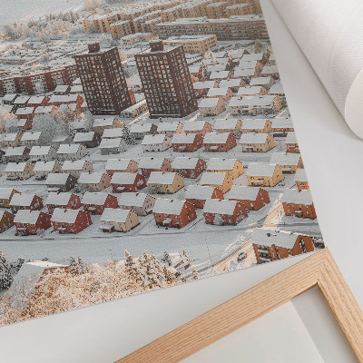 Poster Paesaggio invernale con case coperte di neve