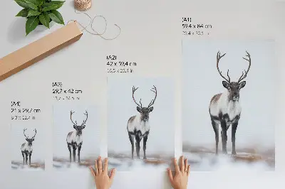 Foto su tela renne in un paesaggio invernale con tonalità calde dal design moderno