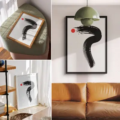 Poster cerchio rosso con tratto di pennello nero