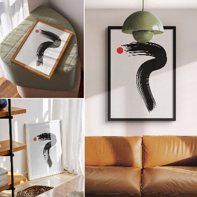 Poster Cerchio rosso tratto di pennello nero