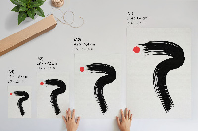 Poster Cerchio rosso tratto di pennello nero