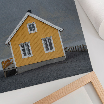 Stampa su tela Casa gialla montagna minimalismo semplicità pace