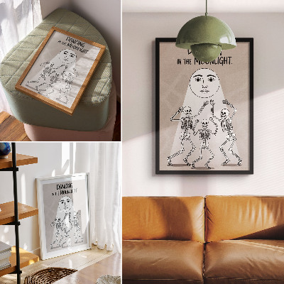 Poster Scheletri in bianco e nero su uno sfondo lunare beige