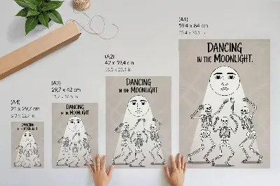 Poster scheletri in bianco e nero su sfondo lunare beige
